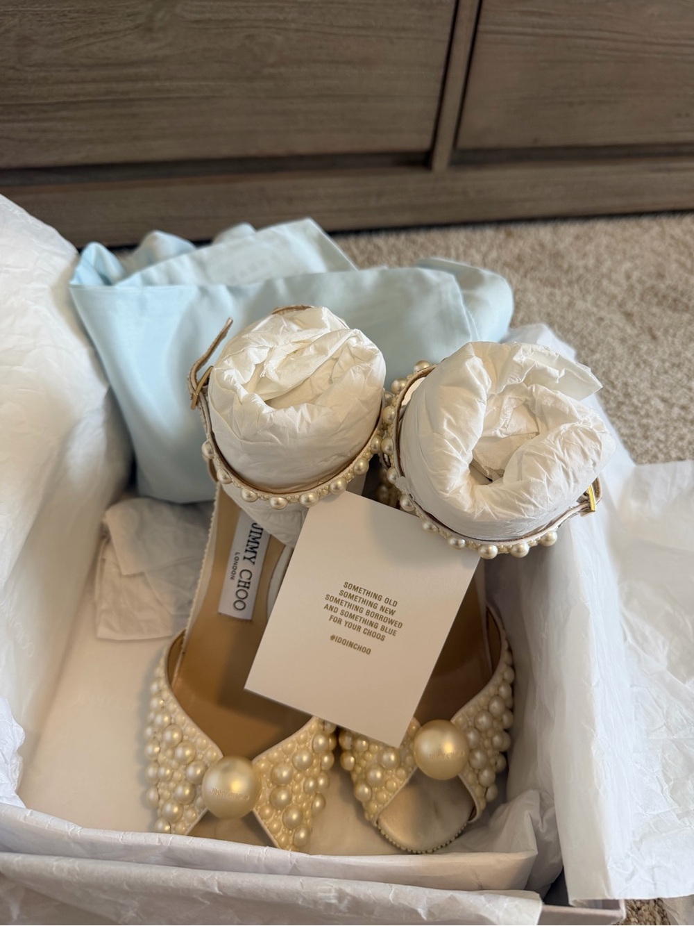 Jimmy Choo Pearl-Embellished Cream Block Heel Sandals - Picture 13 of 13